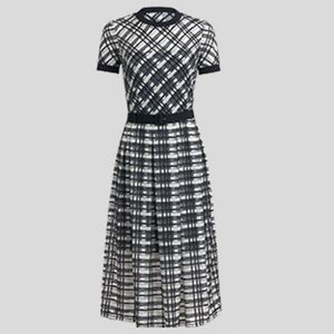 Off white embroidered lace tea length dress